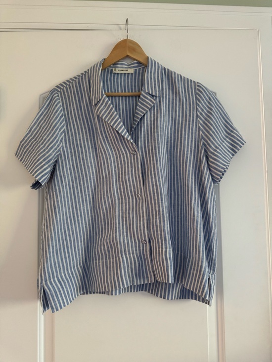 Everlane Tops - Everlane Blue and White Striped Short Sleeve Button Shirt